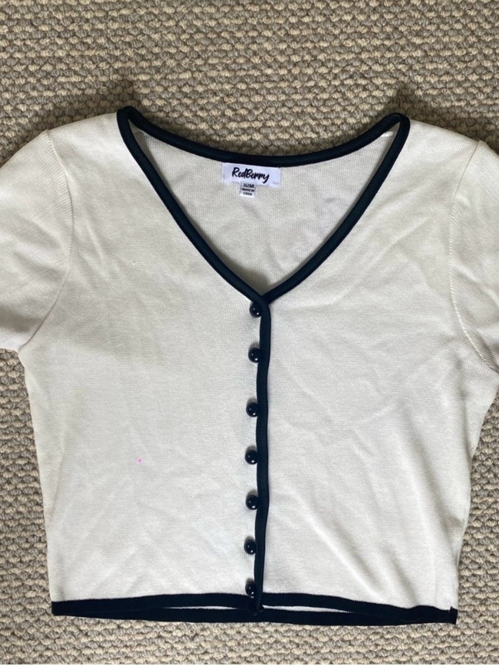 Verge Girl cream & black piping contrast cropped cardigan